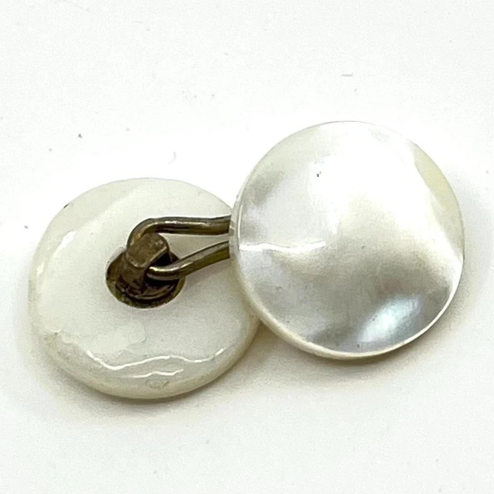 VTG Antique Mother of Pearl Cufflinks Lot Set White Shell Brass Tone Dress Studs
